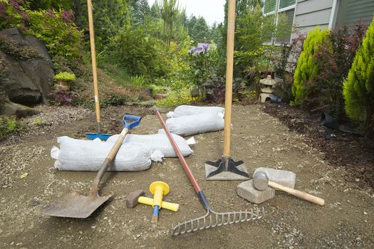Tools for Excavating and Laying Pavers for Backyard Garden Patio