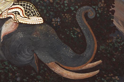 Elephant, Art thai painting on wall in temple, Generality in Thailand, any kind of art decorated in Buddhist church etc. created with money donated by people, no restrict in copy or use