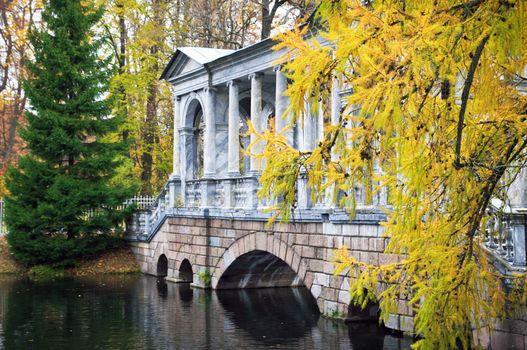Marble Bridge in the park Tsarskoye Selo, Russia 