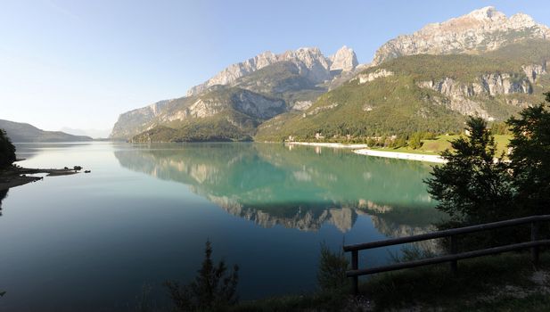 An image of a beautiful Lago di Molveno in Italian Alps