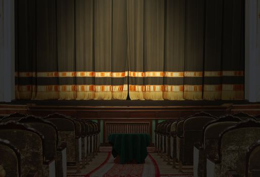 The auditorium and the scene in the theater with the lights off