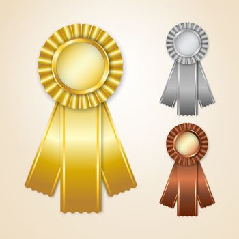 Gold, silver and bronze prize ribbons