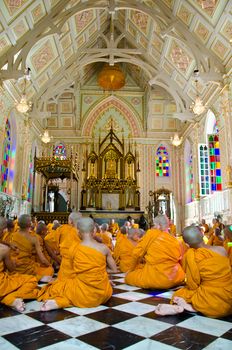 AYUTTHAYA, THAILAND - JUNE 4: Unidentified priests in Matriculation Ceremony of Buddhist monk on June 4, 2012 in Ayutthaya.Traditionally, Thai men at the age of 20 years will become Buddhist monk.