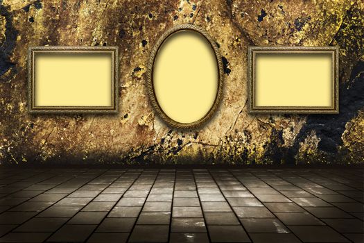 illustration of picture frames on a stone grange background