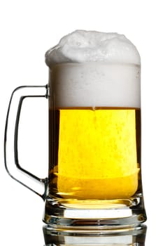 Transparent keg filled to the brim on white