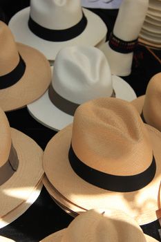 Panama hats on a french market in the Provence