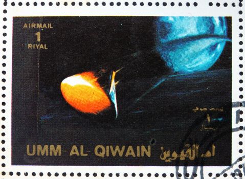 UMM AL-QUWAIN - CIRCA 1972: a stamp printed in the Umm al-Quwain shows Space Capsule Recovery, Apollo, Spaceflight Program, circa 1972