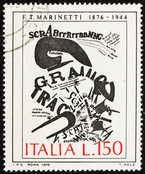 ITALY - CIRCA 1976: a stamp printed in the Italy shows The Gunner�s Letter, Painting by F. T. Marinetti, circa 1976