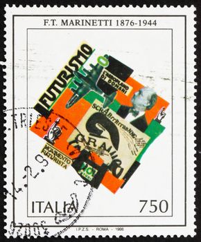 ITALY - CIRCA 1996: a stamp printed in the Italy shows F. T. Marinetti, Poet and Ideologue, circa 1996