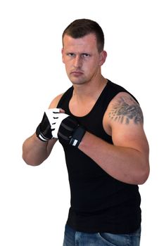 Young Boxer looking into Camera and ready for a fight