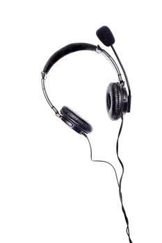 An image of black headphones on white background