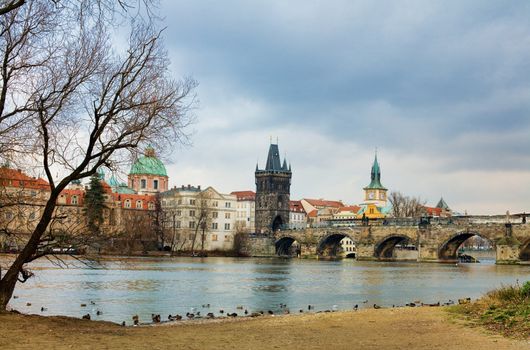 View of Charles bridge and river Vltava