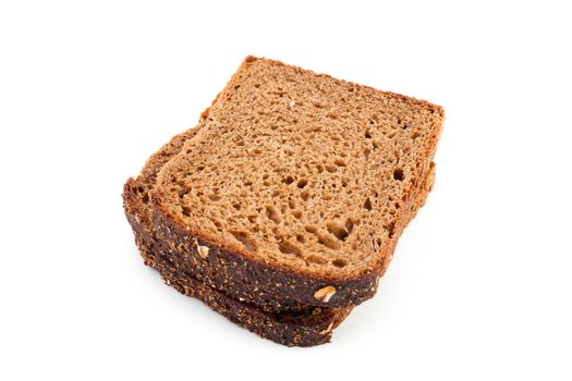 An image of slices of dark bread on white background