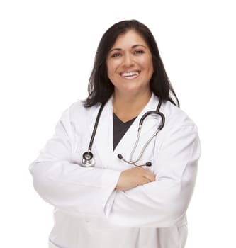 Attractive Female Hispanic Doctor or Nurse Isolated on a White Background.