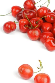 Arrangement of Fresh Ripe Cherry isolated on white background