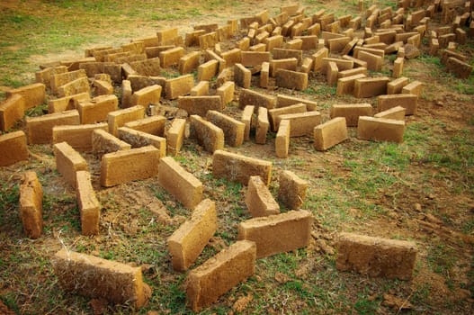 Clay brick for build the house in countryside of Thailand, Folk wisdom concept