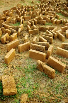 Clay brick for build the house in countryside of Thailand, Folk wisdom concept