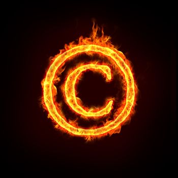 a burning copyright notice sign with flame, for concepts. 