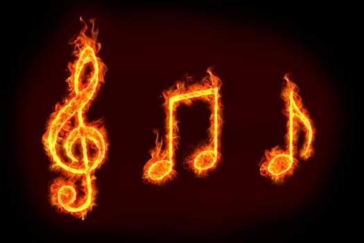 music notes sign in burning flames, for music related concepts