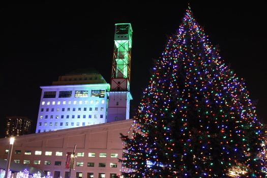 Mississauga city hall lights during winter christmas time