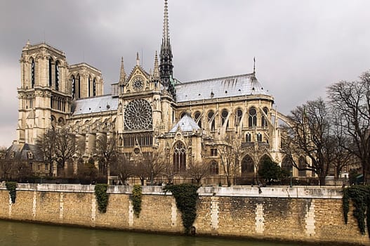 Notre-Dame de Paris in the early spring. View on the Seine, France