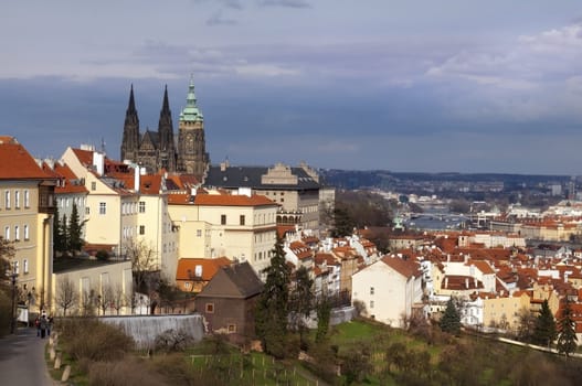 view of old Prague, St. Vitus Cathedral and the River Vltava