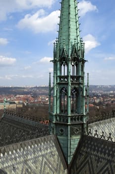 spire of the cathedral of St. Vitus in Prague, Czech Republic