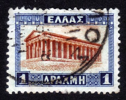 GREECE - CIRCA 1927: A stamp printed in Greece shows Temple of Hephaestus, Athens, circa 1927
