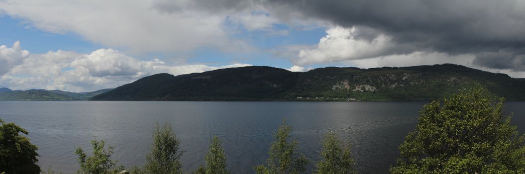 Panoramic photo of the famous Loch Ness, in Scotland. This photo is made attaching together various photos