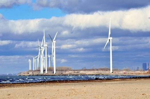 Energy Windmills along the Lke Erie shoreline near Buffalo New York.