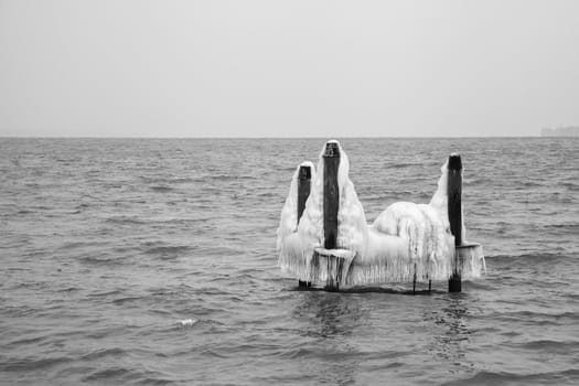 Frozen mooring in the water