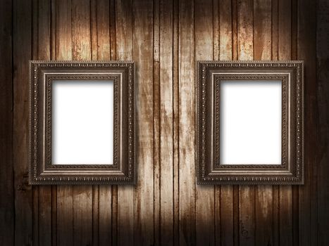 illustration of two picture frames on a wooden background grunge