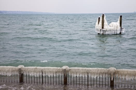 Frozen mooring in the water