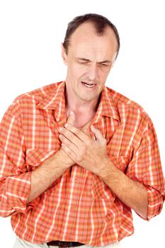 Man have problem with breathing, isolated on white background