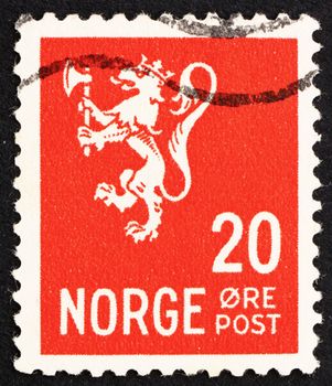 NORWAY - CIRCA 1937: a stamp printed in the Norway shows Lion Rampant, Norwegian Lion, circa 1937