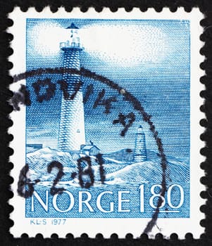 NORWAY - CIRCA 1977: a stamp printed in the Norway shows Torungen Lighthouses, Arendal, Twin Lighthouses, Norway, circa 1977