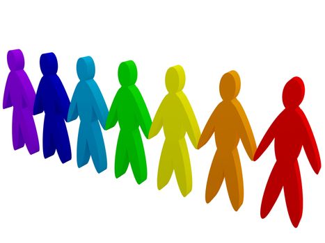 Coloured figures of people on a white background
