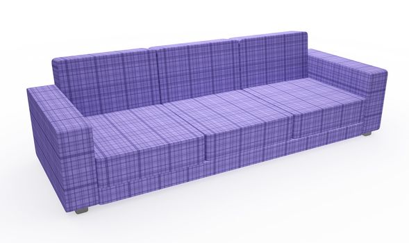 Violet sofa with pillows on a white background