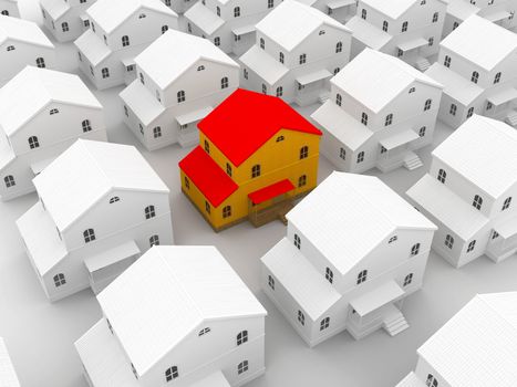 Many small houses on a white background