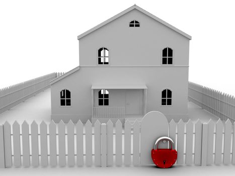 The door is closed of the big red lock