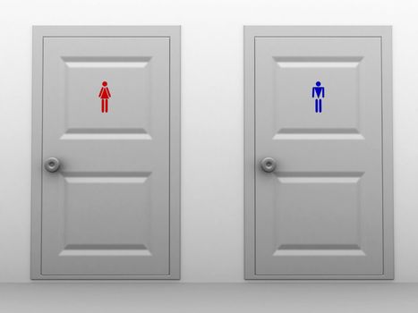 The doors to the male and female toilets