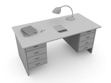 Gray desk and lamp on a white background