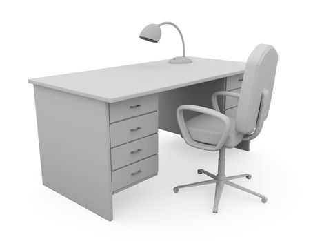 Gray desk and chair on a white background