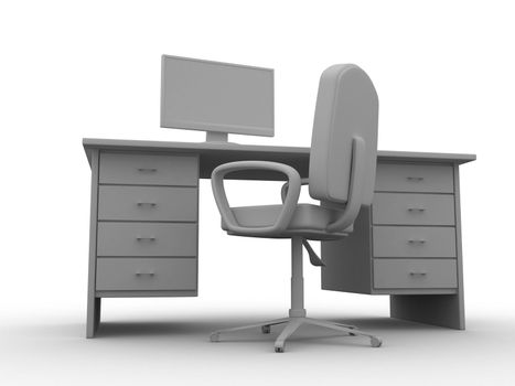 Gray desk and chair on a white background