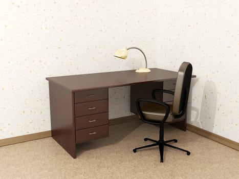 Desk and chair in a room corner