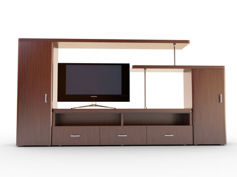 Wall unit and TV on a white background