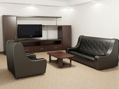 The interior of the room with furniture