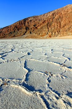Patterns in the salt flats of the Badwater Basin in Death Valley National Park.