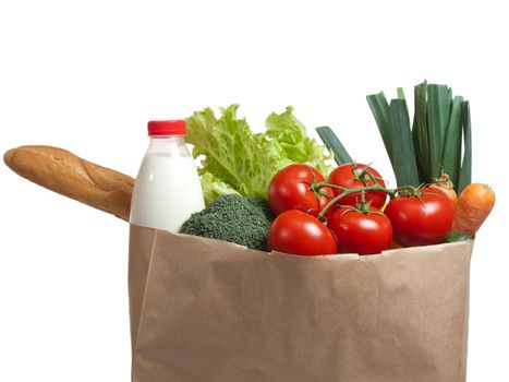 Bag full of vegetables, isolated on white