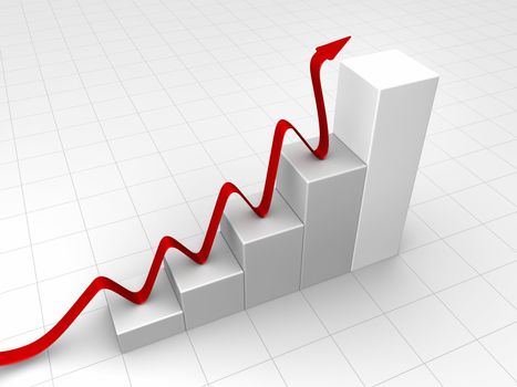 Gray chart with a red arrow, business concept, 3d render